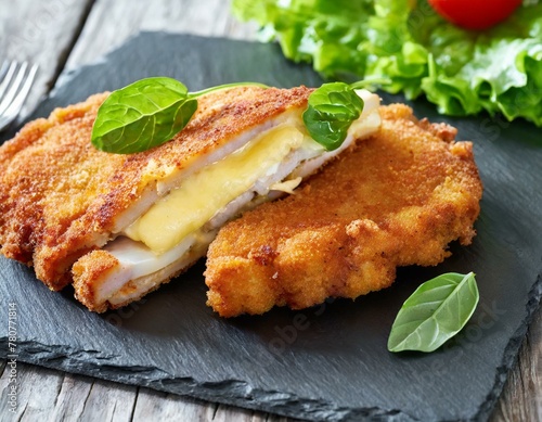 Schnitzel cordon bleu auf Schieferplatte 