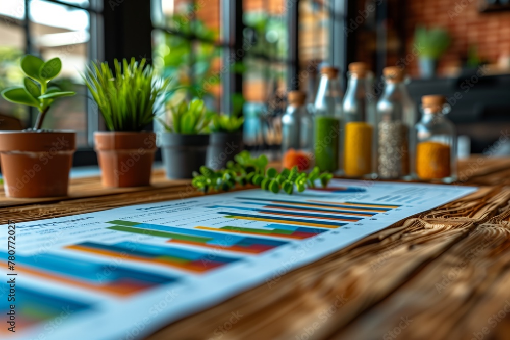 Workspace with charts and indoor plants Workspace with charts and indoor plants
