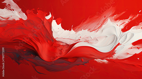 White and Red Liquid Paint Wavy Texture on a Red Color Background