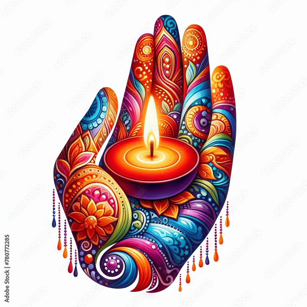 hand with candle diwali background