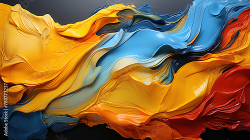 Blue and Yellow Oil Painting with Liquid Paint Wavy Effect Background