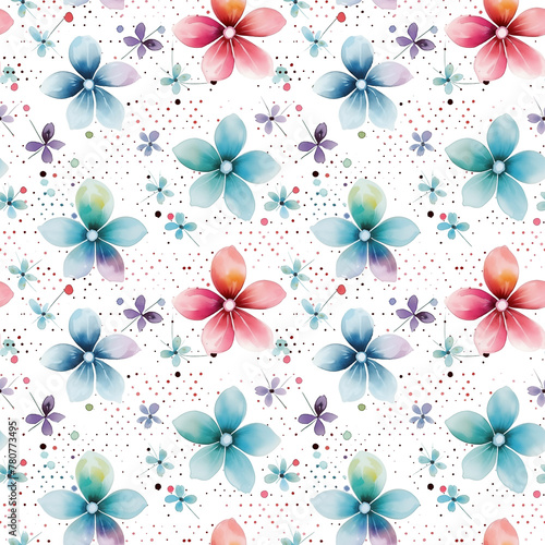 Watercolor floral seamless pattern with soft dotted details isolated on white background. © Nataliia Pyzhova