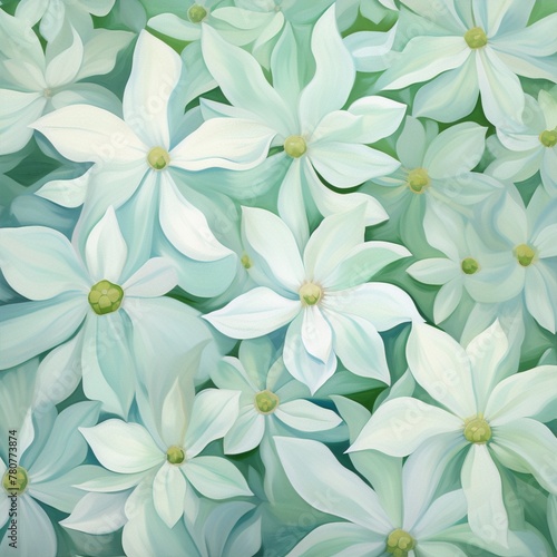 White and green gardenia flowers painted in an impressionist style with soft brushstrokes.