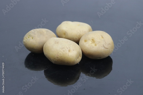 potatoes on a black background
