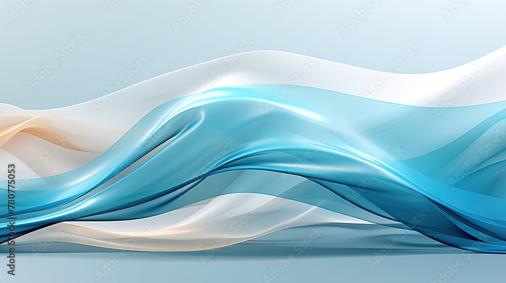Fototapeta premium A Single Abstract Art White Silky Fabric Floating Like Scribble Wavy Lines on a Aqua Color Background