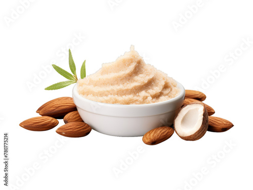 Almond Body Scrub isolated on transparent png background. Generative ai