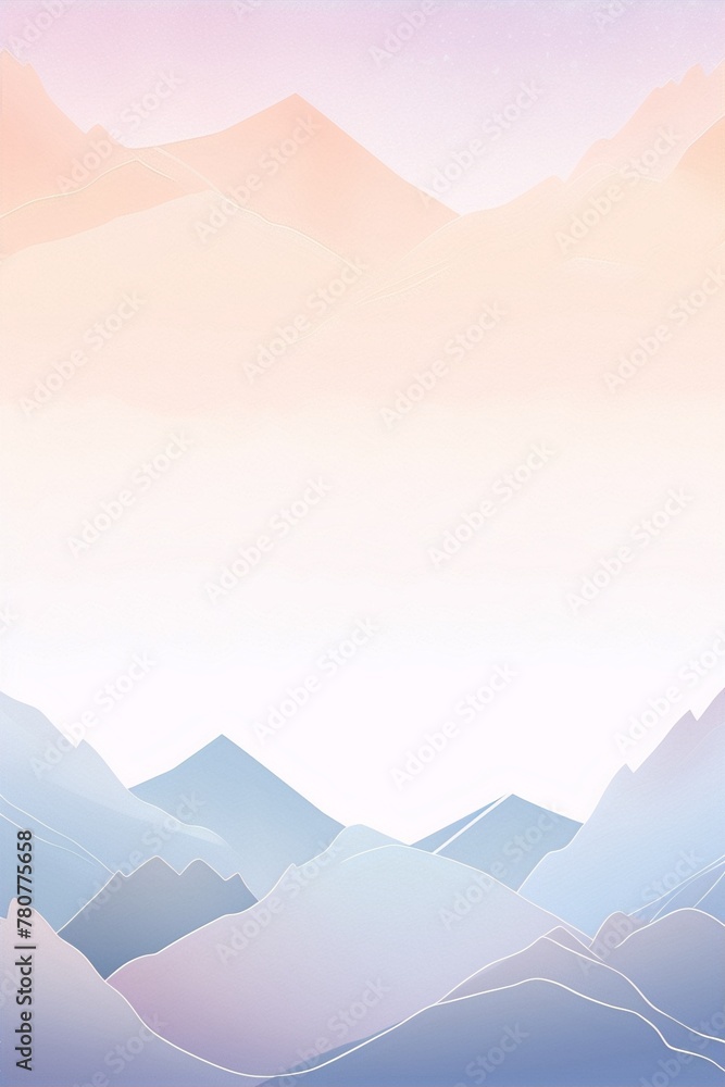 Blue and pink minimal vector landscape illustration with mountains in the background