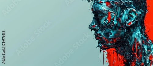  Woman's face with red and blue splatters