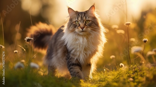 Picture of a cute cat with blurred background Created with Generative AI technology.