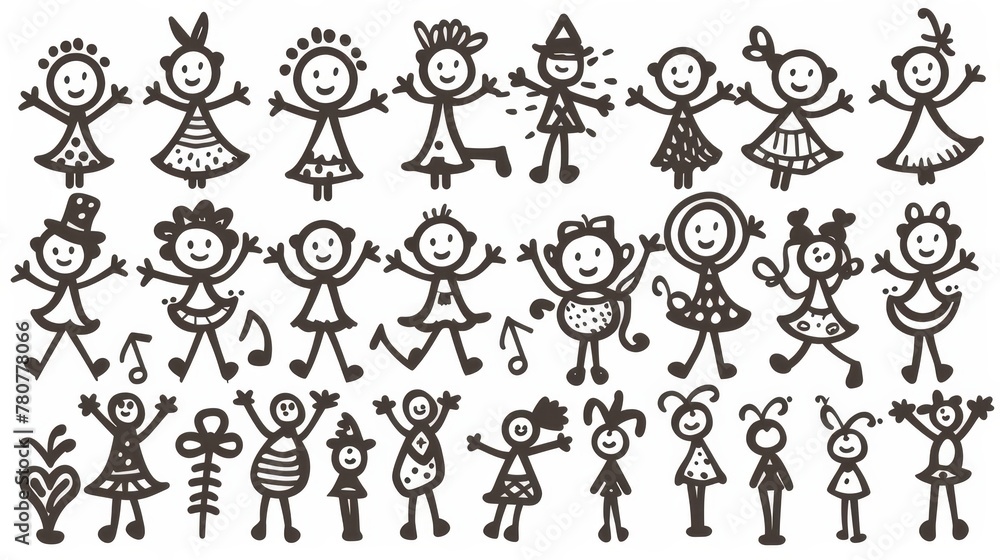   A black-and-white drawing of people, hand in hand, with raised arms, forming a circle