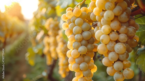  A vine laden with grapes, sun casting light behind