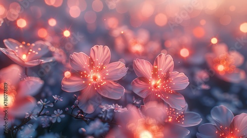  A tight shot of a flower cluster with indistinctive backdrop lights and hazy foreground blooms © Jevjenijs