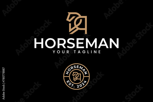 letter D R with horse head and stables logo design for equestrian horse company business