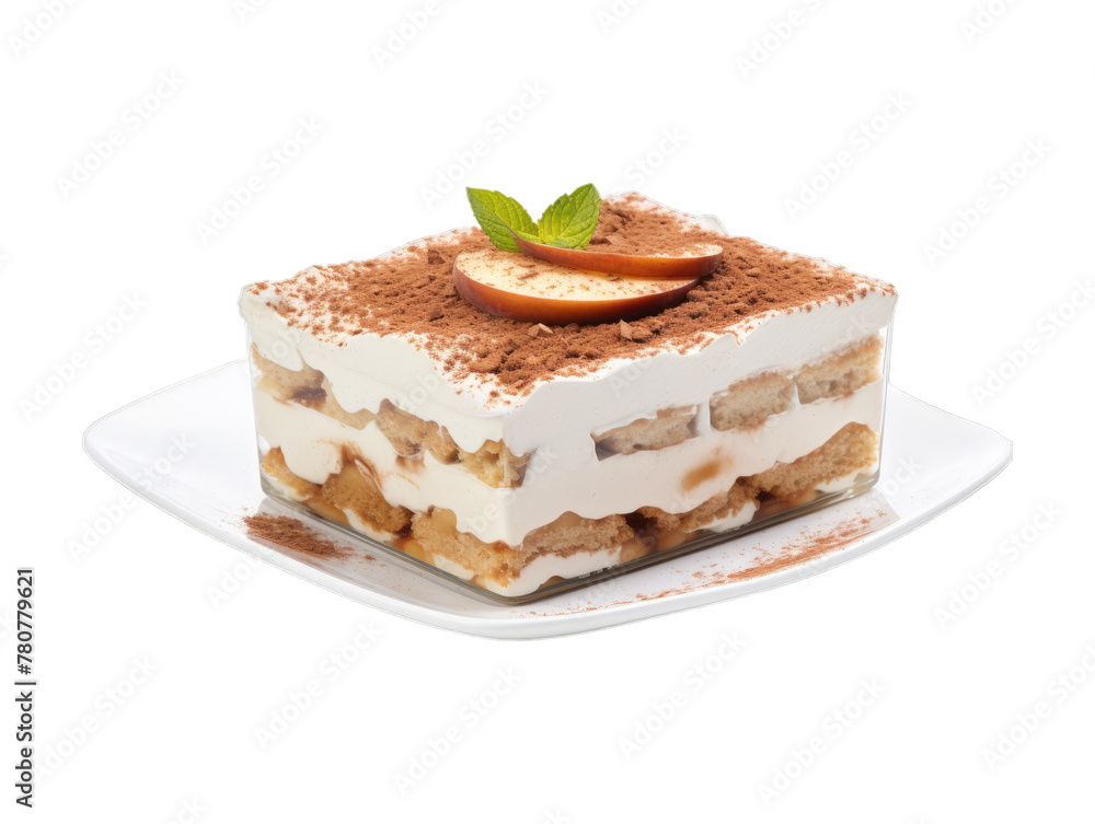 Apple Tiramisu isolated on transparent png background. Generative ai Apple Tiramisu isolated on transparent png background. Generative ai