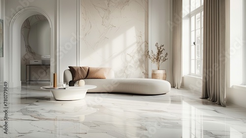 Spacious large bright room, modern interior with plants, mockup for business