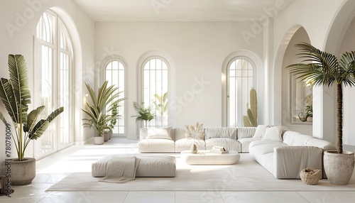 bright interior of the loggia  winter garden  cozy balcony   terrace  luxury interior with plants and a large sofa