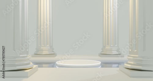 Classic interior with swimming pool and columns. Podium background 3d render