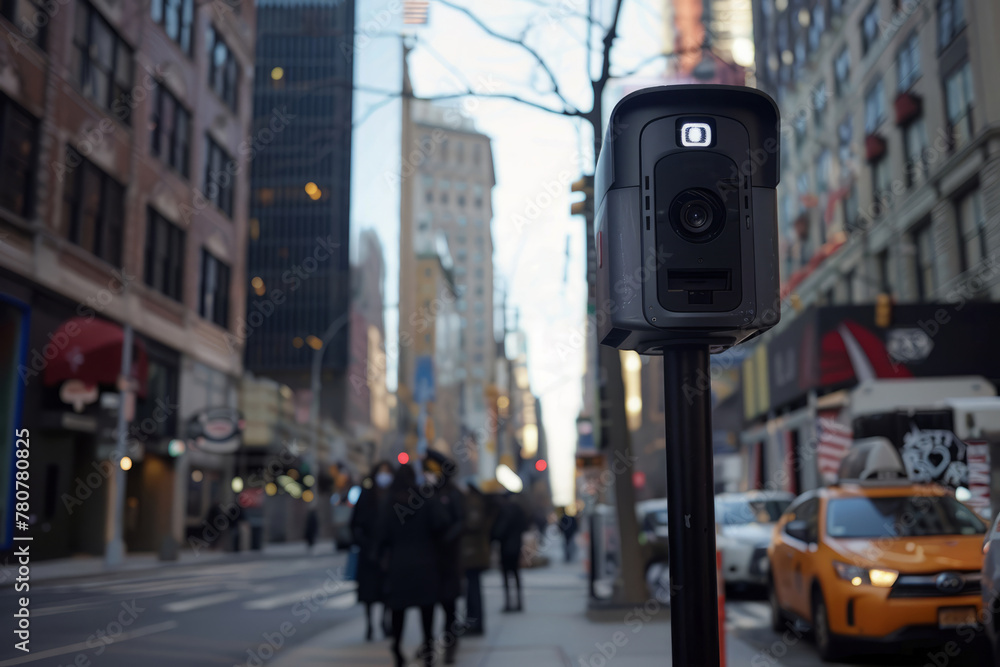 Detection or recognition sensor placed on a city street, safety of people on city streets, security camera