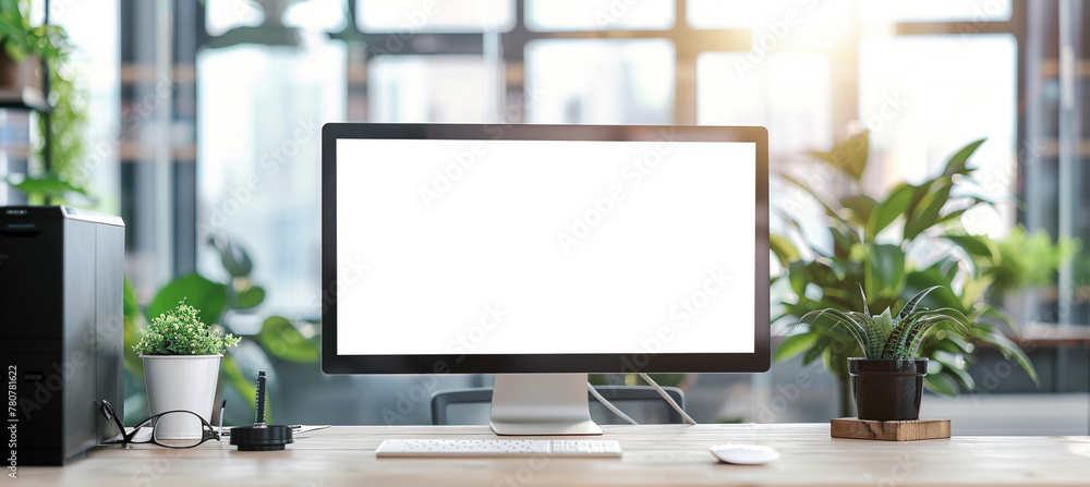 Modern Office Workspace With Blank Computer Screen Modern Office Workspace With Blank Computer Screen