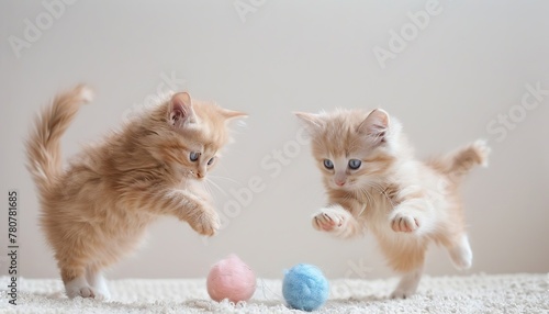 Two very cute white kittens is playing ball