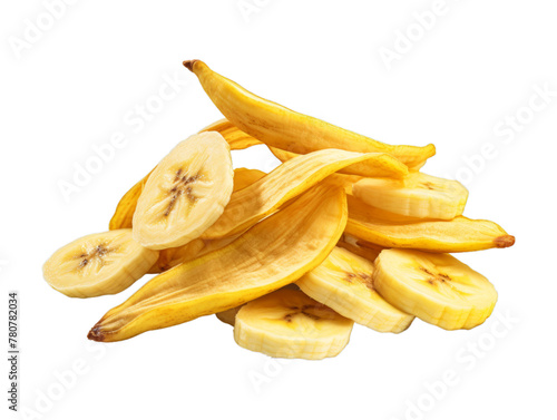 Banana Chips isolated on transparent png background. Generative ai