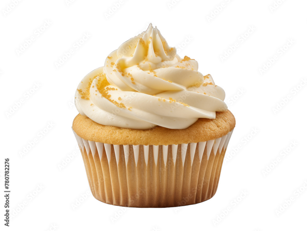 Banana Cream Cupcake isolated on transparent png background. Generative ai Banana Cream Cupcake isolated on transparent png background. Generative ai