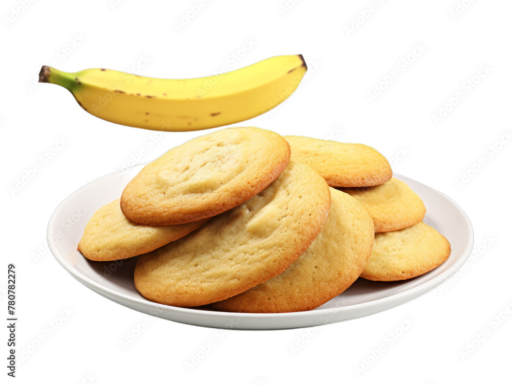 Banana Cookies isolated on transparent png background. Generative ai