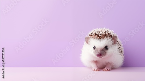 Animal head studio young animal, hedgehog on purple background