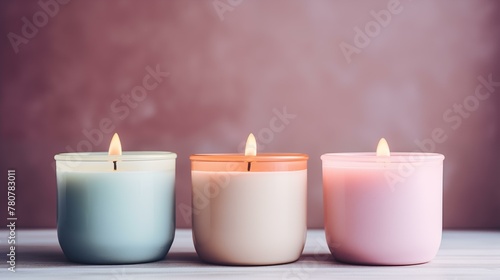 Romance aromatherapy night spirituality flame, three candles on wooden table