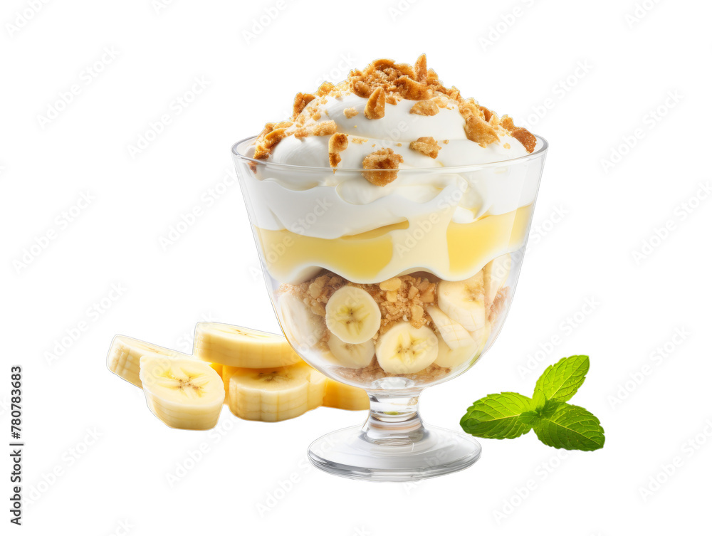 Banana Parfait isolated on transparent png background. Generative ai Banana Parfait isolated on transparent png background. Generative ai