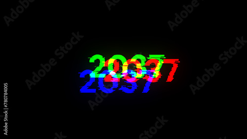 2037 text with screen effects of technological glitches