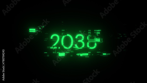 2038 text with screen effects of technological glitches