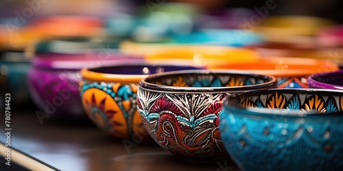 Colorful bowls neatly placed in a row on a table