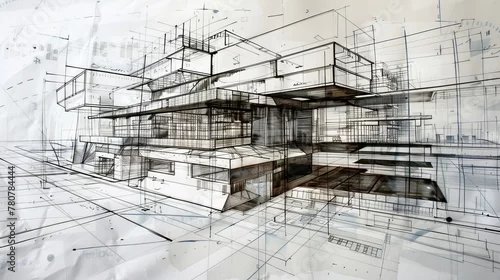 Obraz Collection of detailed architectural drawings and blueprints for construction