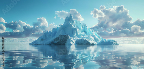 Majestic Iceberg Reflecting on Calm Waters Under Cloudy Skies