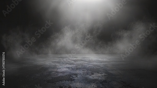 Dark concrete floor texture shrouded in mist or fog photo