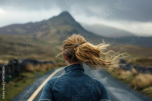 Attractive Blonde Woman Enjoying Mountain Road Journey