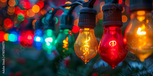 A close-up view of colorful Christmas light bulbs, radiating a festive glow that brings the holiday spirit to life. photo