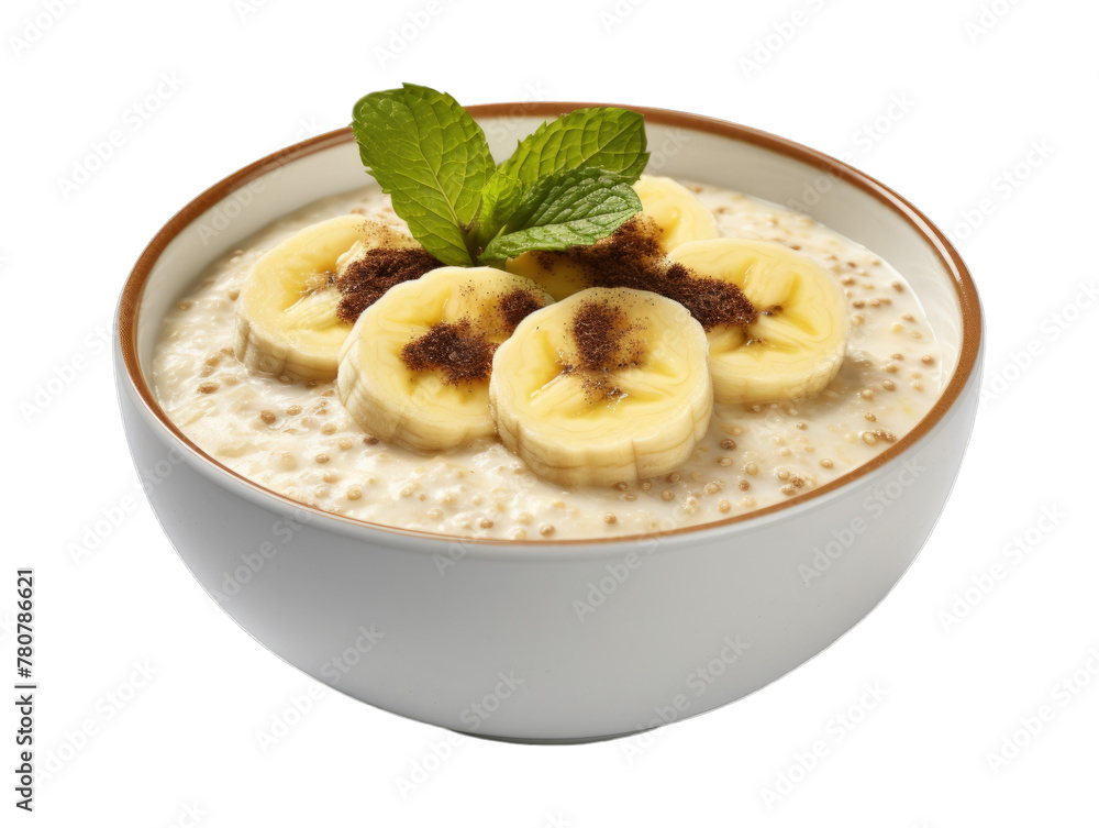 Banana Quinoa Porridge isolated on transparent png background. Generative ai Banana Quinoa Porridge isolated on transparent png background. Generative ai