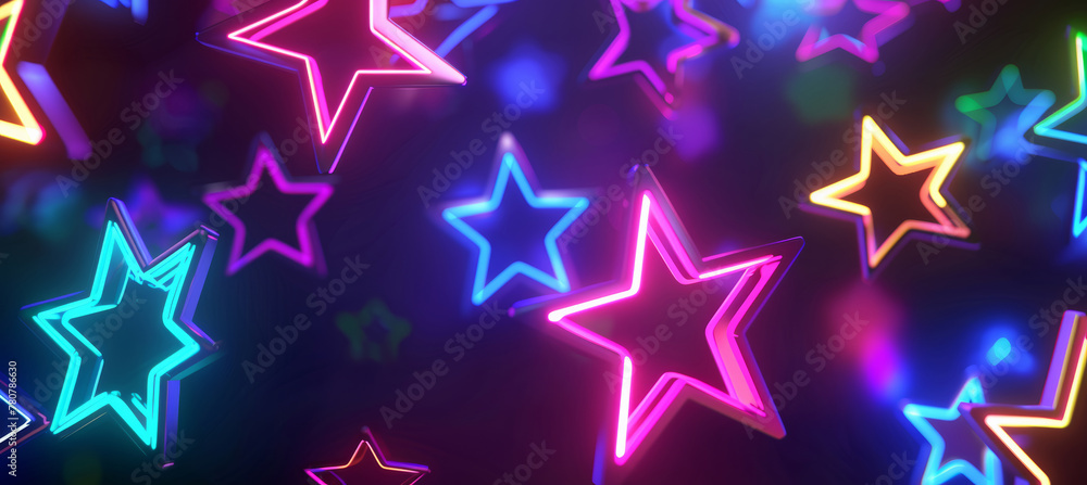 Vibrant Neon Stars, Glowing Colors on Black Vibrant Neon Stars, Glowing Colors on Black