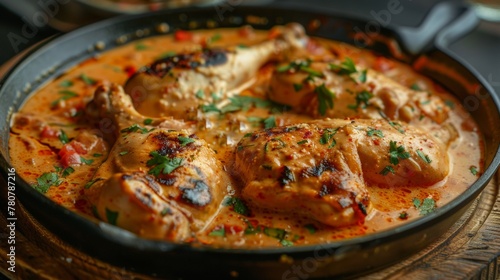 Indian dish Murg makkhani, this is chicken in creamy tomato curry sauce.