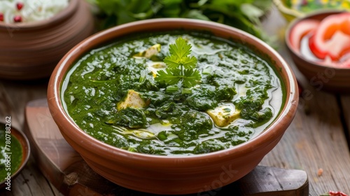 Indian dish: Palak paneer mashed soup. 