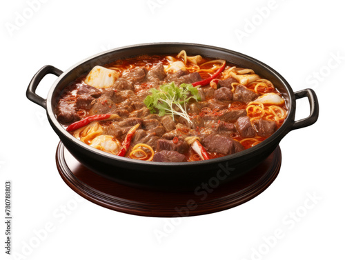 Beef Hot Pot isolated on transparent png background. Generative ai