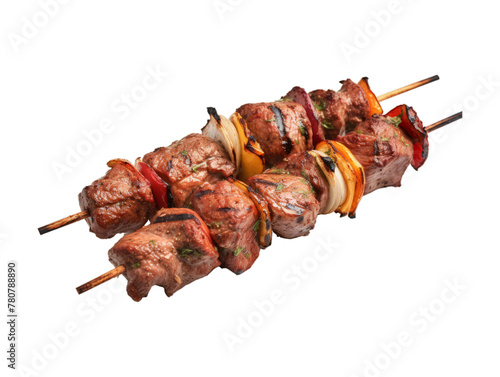 Beef Kabobs isolated on transparent png background. Generative ai