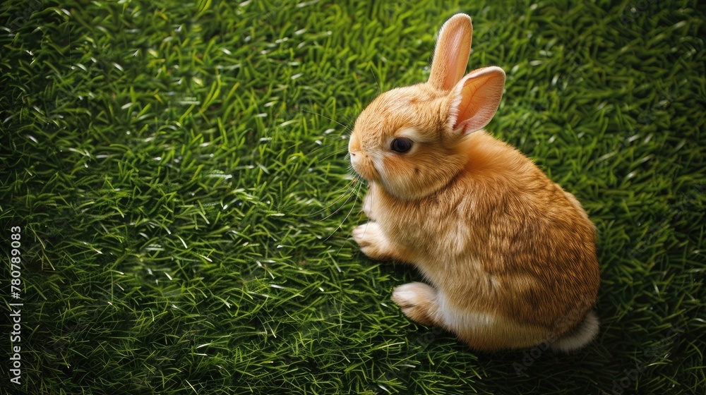 Sweet pet rabbit explores the vibrant green grass, showcasing innocence, curiosity, and the beauty of nature, perfect for nature enthusiasts, space for text. Sweet pet rabbit explores the vibrant green grass, showcasing innocence, curiosity, and the beauty of nature, perfect for nature enthusiasts, space for text.