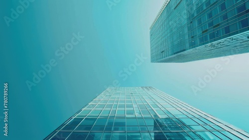 Futuristic Glass and Steel Corporate Headquarters with Minimalist Architectural Design and Panoramic Cityscape View photo