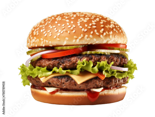 Beef Burger isolated on transparent png background. Generative ai