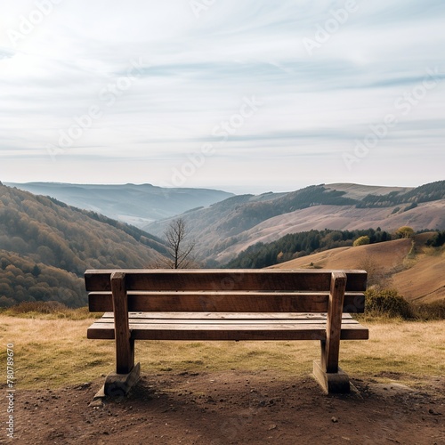 illustration of A minimalist photograph of a wooden bench overlookin  Generative ai