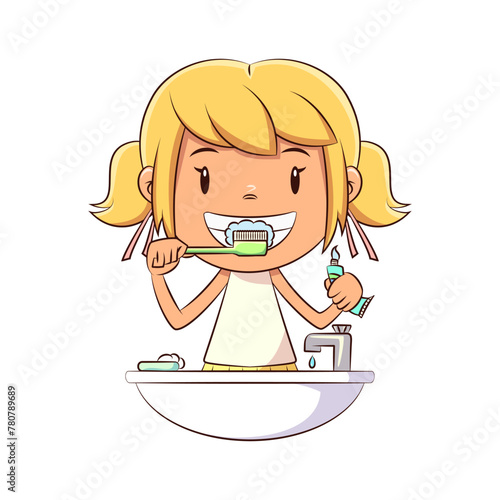 Child brushing her teeth