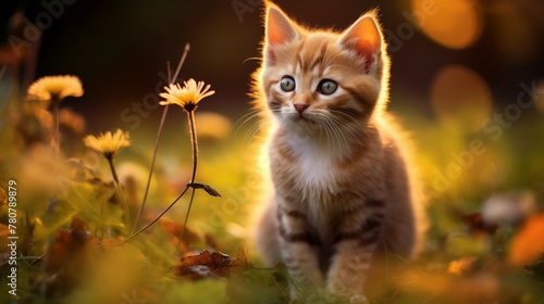 Picture of a cute cat with blurred background Created with Generative AI technology.